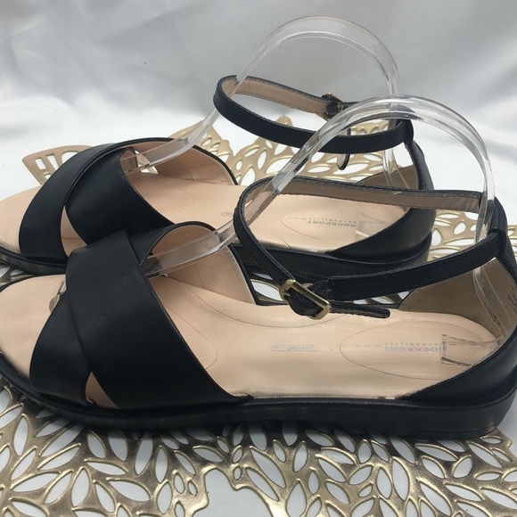 ROCKPORT Walkability Black Leather Ankle Strap Crisscross Vamp Flat Sandals S/9 - Picture 5 of 11